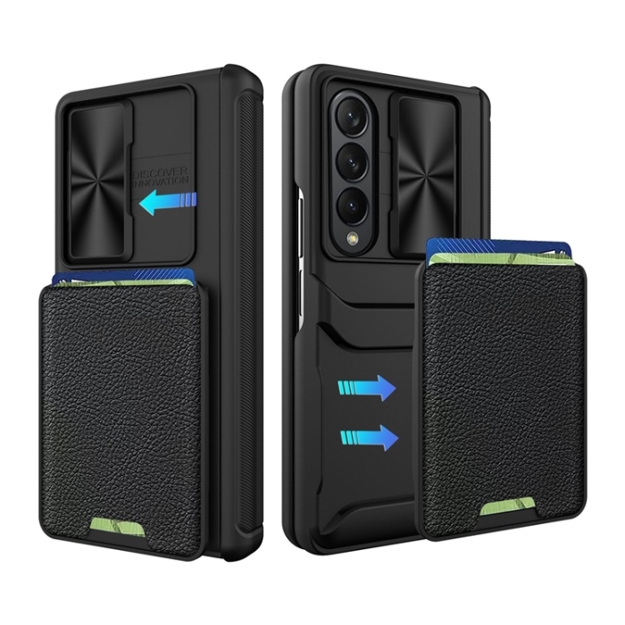 A-One Brand - Galaxy Z Fold 4 Mobilskal Korthållare Kamera Slider - Svart