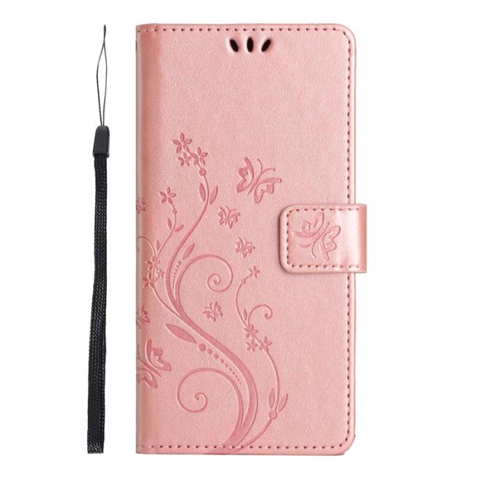 OEM - Samsung Galaxy S26 Plus Plånboksfodral Konstläder Blomma Prägling - Roséguld