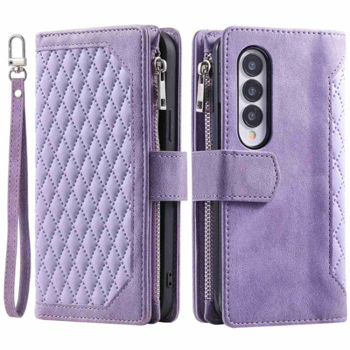 A-One Brand - Galaxy Z Fold 4 Plånboksfodral Rhombus Grid - Lila