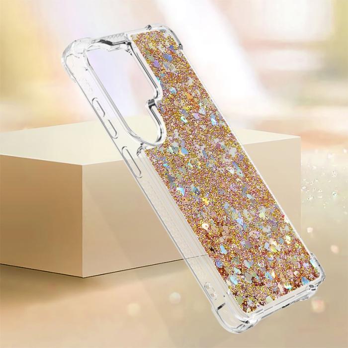OEM - Mobilskal till Samsung Galaxy S26 Ultra TPU Glittrande Stötsäker Guld / Hjärtar
