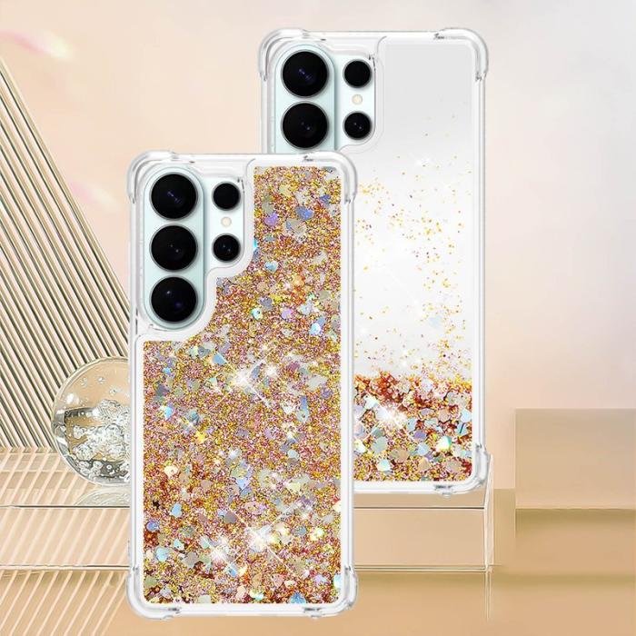 OEM - Mobilskal till Samsung Galaxy S26 Ultra TPU Glittrande Stötsäker Guld / Hjärtar