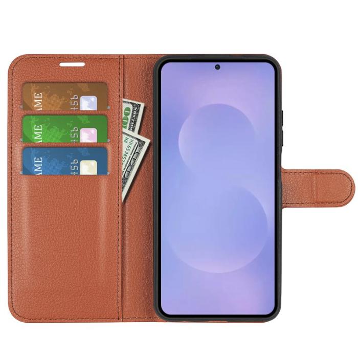 OEM - LITCHI Samsung Galaxy S26 Plånboksfodral Konstläder Stötskydd - Brun