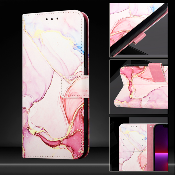 A-One Brand - iPhone 16e Plånboksfodral Marble Pattern med Rem LS005