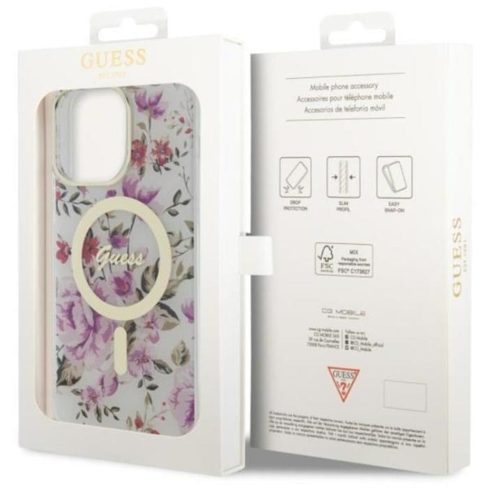 Guess - Guess iPhone 14 Pro Max Mobilskal MagSafe Flower - Transparent