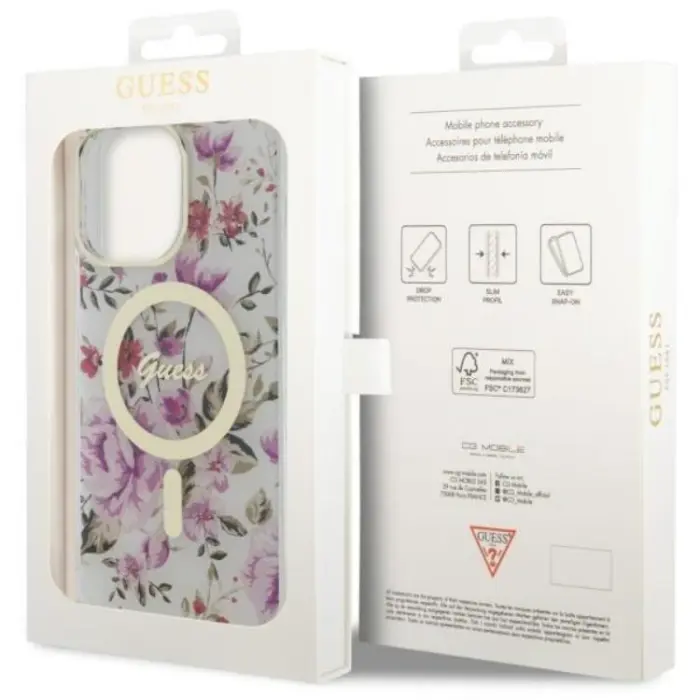 Guess - Guess iPhone 14 Pro Max Mobilskal MagSafe Flower - Transparent