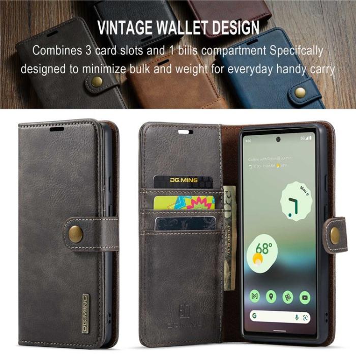 DG.MING - DG.MING Google Pixel 6a Plånboksfodral Detachable 2in1 Äkta Läder - Grå