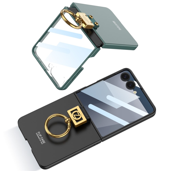 GKK - GKK Galaxy Z Flip 7 Mobilskal Ringhållare Härdat glas Fram