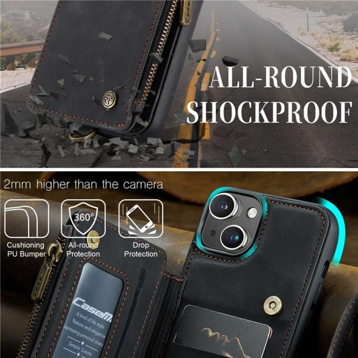 Caseme - CASEME iPhone 14 Plus Plånboksfodral C20 Zipper Kickstand - Svart