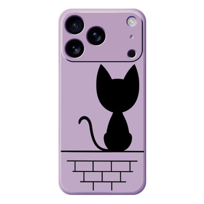 A-One Brand - iPhone 17 Pro Mobilskal Black Cat on the Wall - Lila