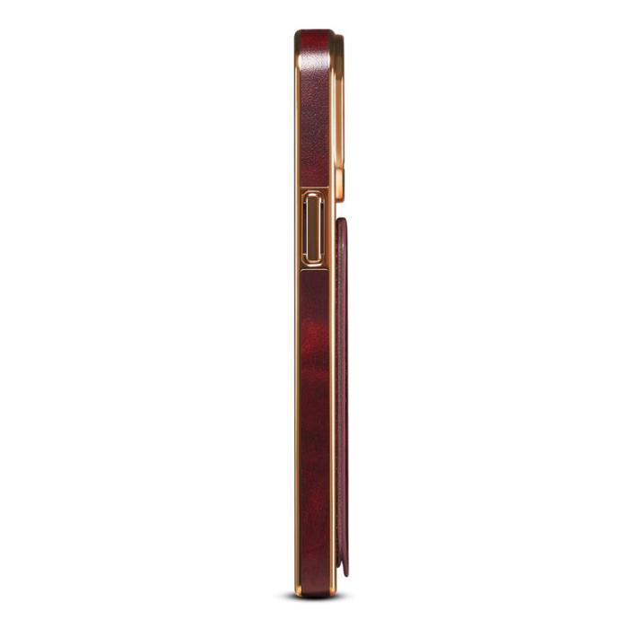 DENIOR - DENIOR iPhone 12 Pro Max Plånboksfodral Kortplats Ställ Waxy Äkta Läder Röd