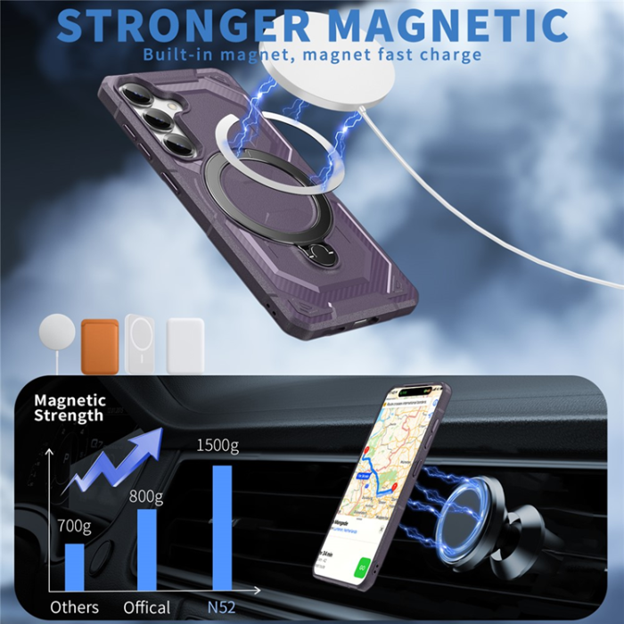 A-One Brand - Galaxy S25/S24 Mobilskal MagSafe Kickstativ - Mörklila