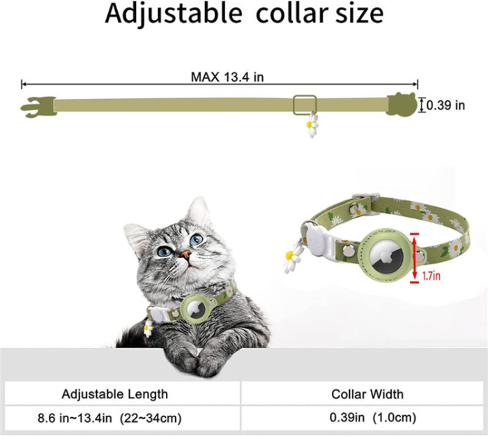 A-One Brand - Airtag Katt Halsband Blommönstrat PU-läder - Gul