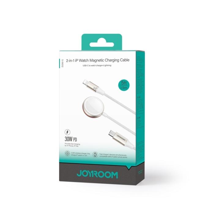 Joyroom - Joyroom 2in1 Lightning Kabel Och Inductive Laddare 1.5m - Vit