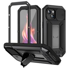 R-JUST - R-JUST Mobilskal till iPhone 15 med Kickstand i Silikon och Metall - Svart