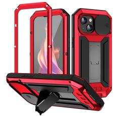 R-JUST - R-JUST Mobilskal till iPhone 15 med Kickstand R&ouml;d i Silikon och Metall