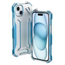 R-JUST - R-JUST Mobilskal till iPhone 15 Metall H&aring;l Design St&ouml;ts&auml;ker Silver+Bl&aring;