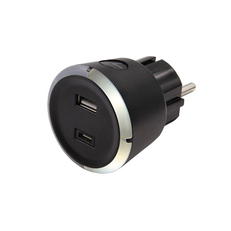 CAPIDI Säkerhetstimer USB A+C 1-4 3.4A Svart