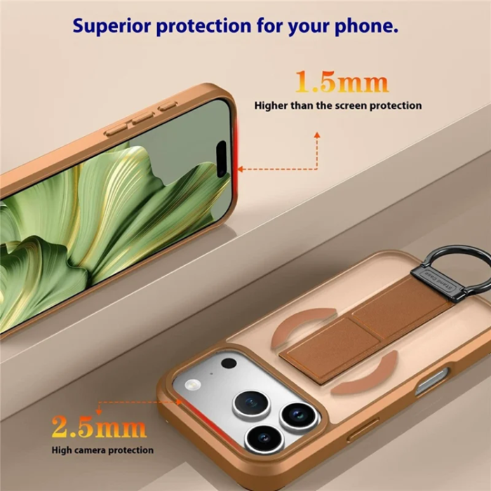 A-One Brand - iPhone 17 Pro Mobilskal Magsafe Metal D-Ring Kickstand - Khaki