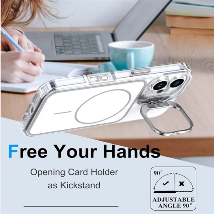 A-One Brand - iPhone 16 Plus Mobilskal MagSafe Lens Kickstand med Handrem - Vit