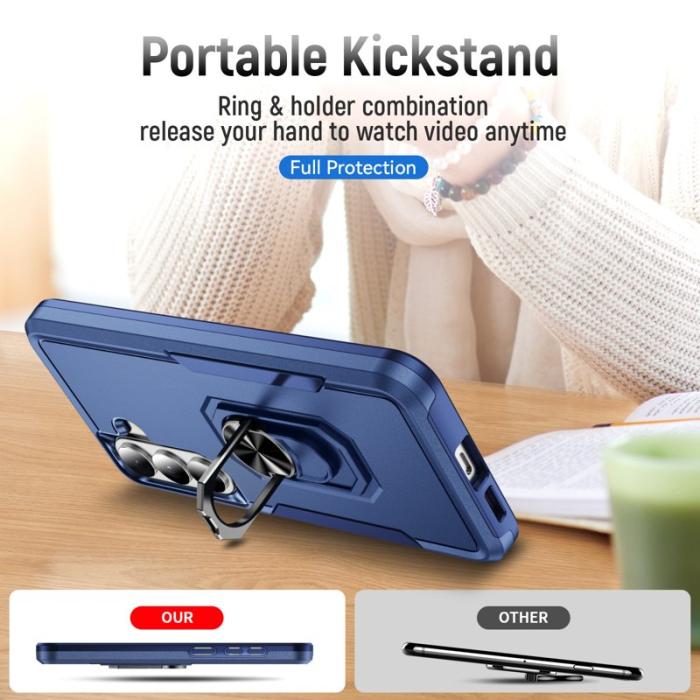 OEM - Mobilskal för Samsung Galaxy S26 Plus Militärklass Ring Kickstand PC + TPU - Blå