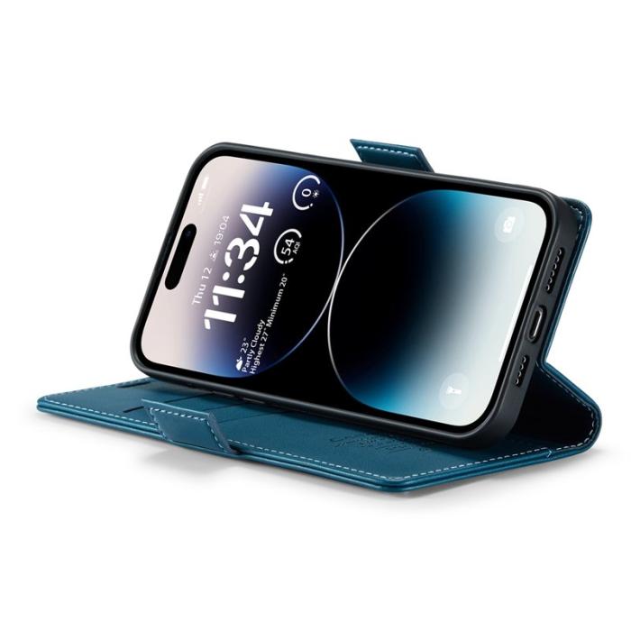 Caseme - CASEME iPhone 14 Pro Max Plånboksfodral Konstläder RFID-Skydd Blokering Blå