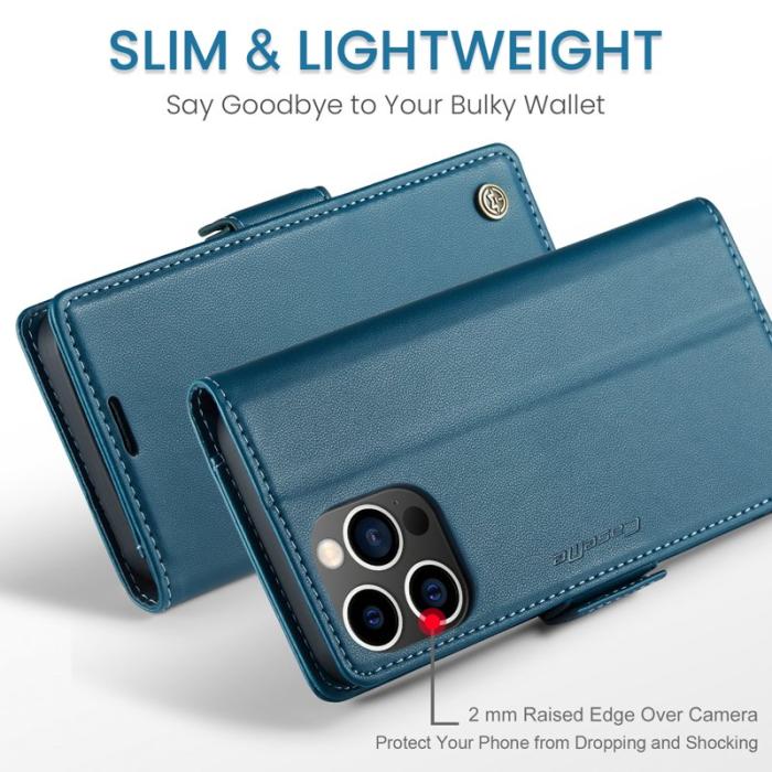 Caseme - CASEME iPhone 14 Pro Max Plånboksfodral Konstläder RFID-Skydd Blokering Blå