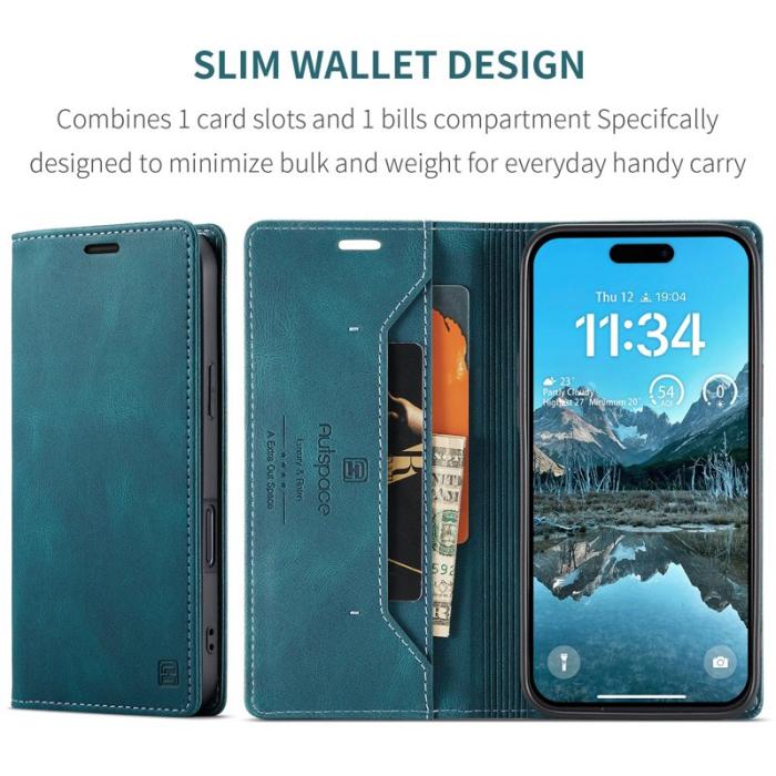AUTSPACE - AUTSPACE iPhone 16 Plus Wallet Fodral KonstLäder - Blå