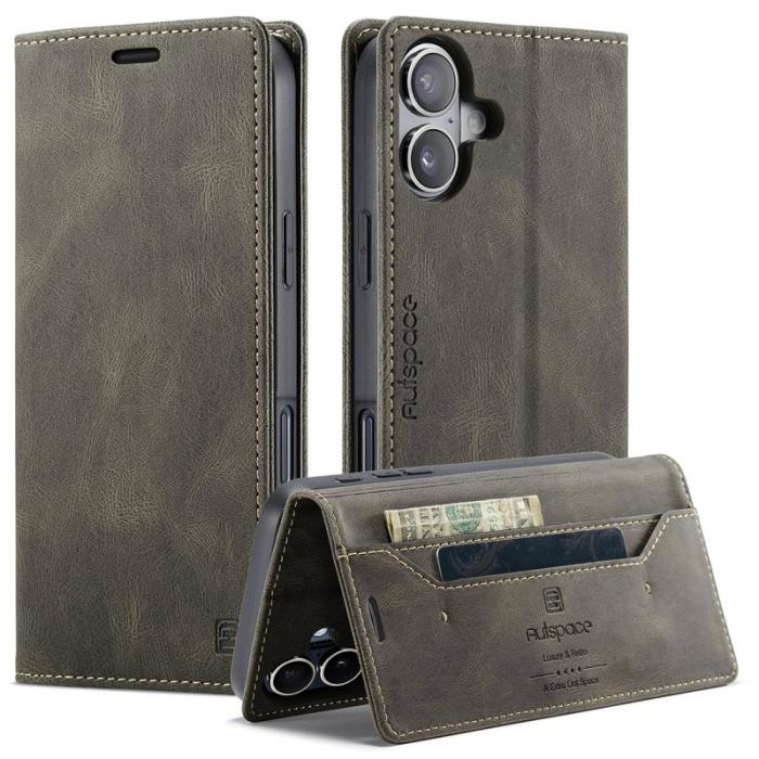 AUTSPACE - AUTSPACE iPhone 16 Plus Wallet Fodral KonstLäder - Kaffe