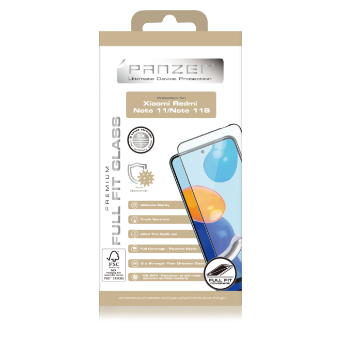 UTGATT1 - Panzer Full-fit Härdat Glas Skärmskydd Redmi Note 11 / Note 11S - Svart