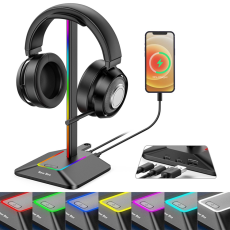 A-One Brand - NEW BEE RGB-Ljus Hörlursställ med USB, Typ-C Expansionshub Z8 - Svart