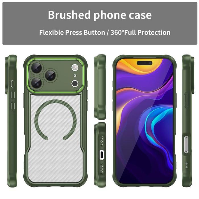 A-One Brand - iPhone 17 Pro Mobilskal MagSafe Carbon Fiber - Grön