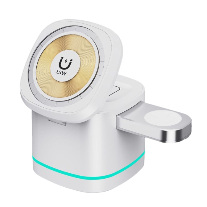 Hoco - 3in1 Magnetisk Trådlös Laddare för Mobil, Smartklocka, Hörlurar H32 - Vit