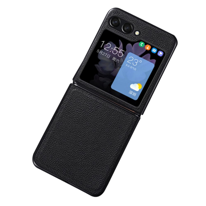 A-One Brand - Galaxy Z Flip 6/7 FE Mobilskal Cowhide Äkta Läder - Svart
