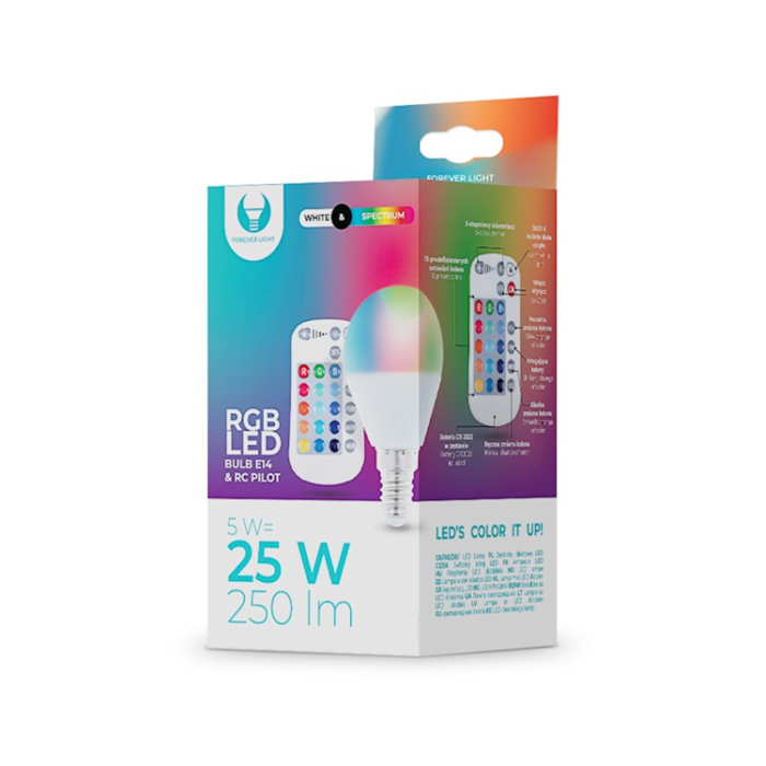 Forever Light - Forever Light LED Glödlampa E14 G45 RGB + Vit 5W + RC