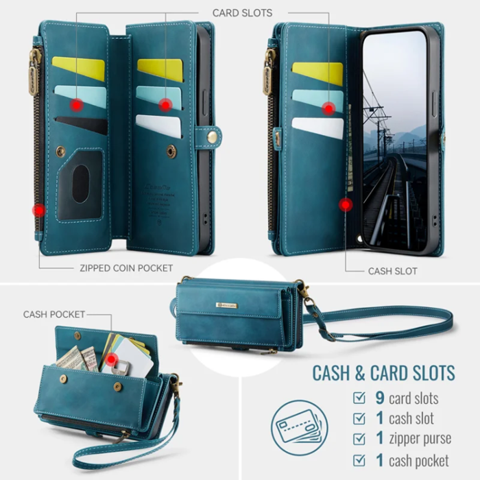 Caseme - Caseme iPhone 16e Plånboksfodral RFID Blocking Zipper - Grön