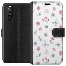 Gustaf - Pl&aring;nboksfodral till Sony Xperia 10 III med Blommor och fj&auml;rillar
