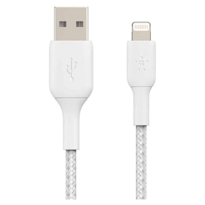 UTGATT1 - BELKIN Flätad USB-A Till Lightning Kabel 1M - Vit