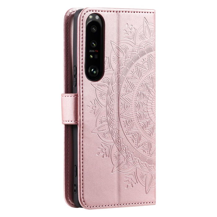 A-One Brand - Sony Xperia 1 V Plånboksfodral Imprinted Mandala Flower - Rosa Guld
