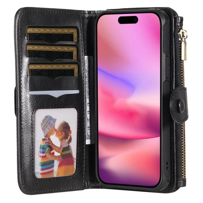 A-One Brand - iPhone 17 Plånboksfodral Detachable Zipper - Svart