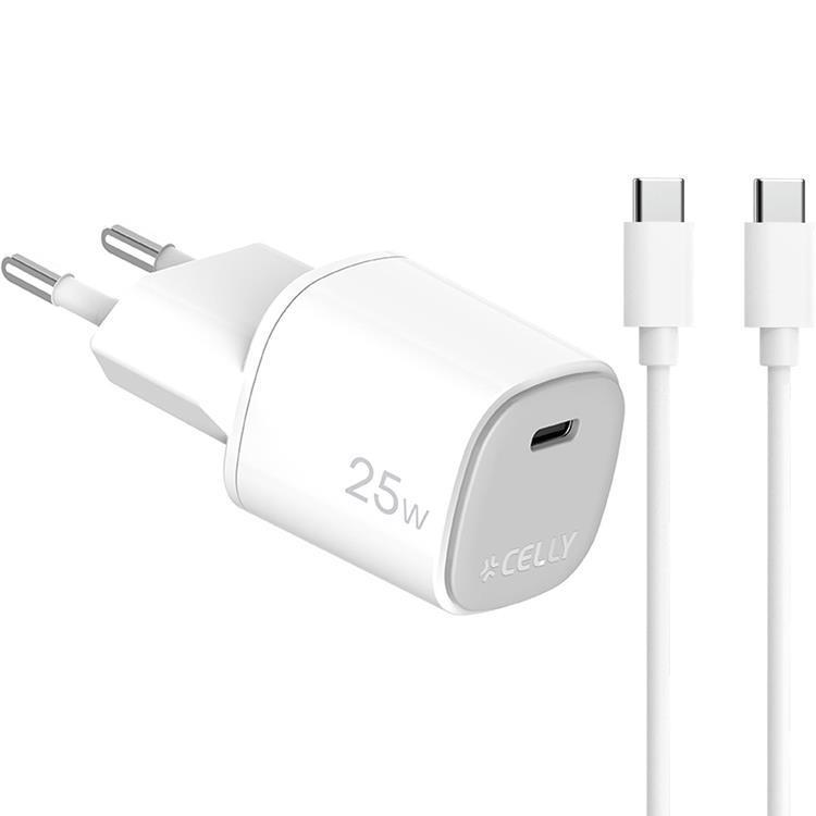 Celly Snabbladdare GaN 1 x USB-C PD 25W + USB-C Kabel - Vit | 505295 | AlltMobil