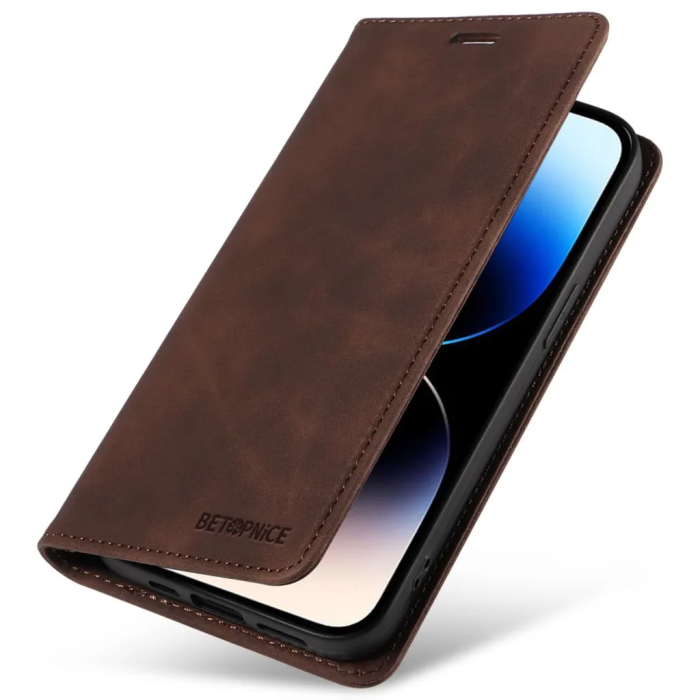BETOPNICE - BETOPNICE iPhone 15 Pro Plånboksfodral 003 - Brun