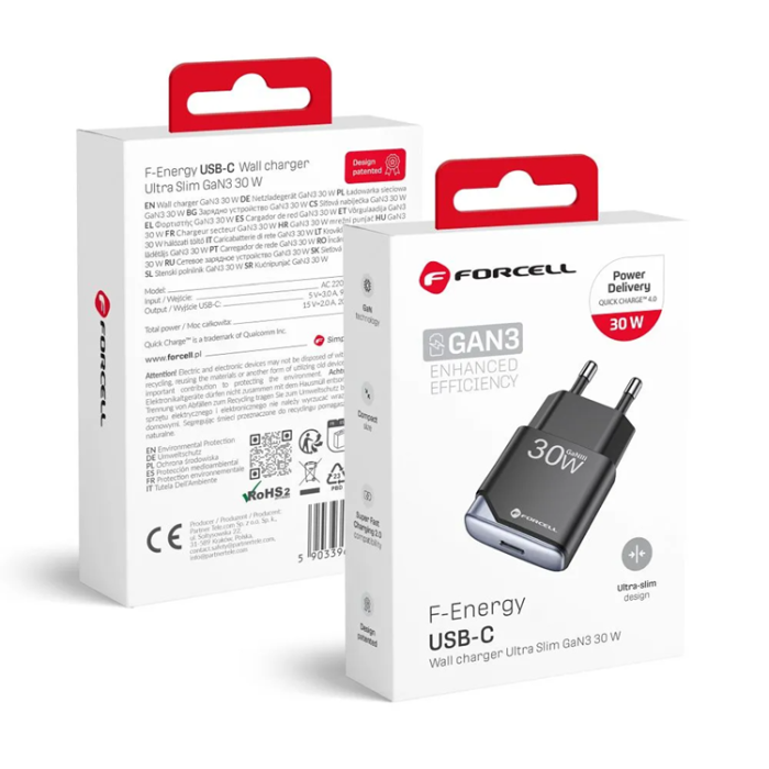 Forcell - Forcell Snabbladdare USB C 30W GaN III PD 3A F-Energy - Svart