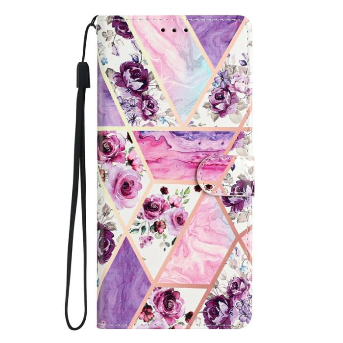 OEM - Samsung Galaxy A37 Plånboksfodral Konstläder Mönstertryck - Lila Blommor