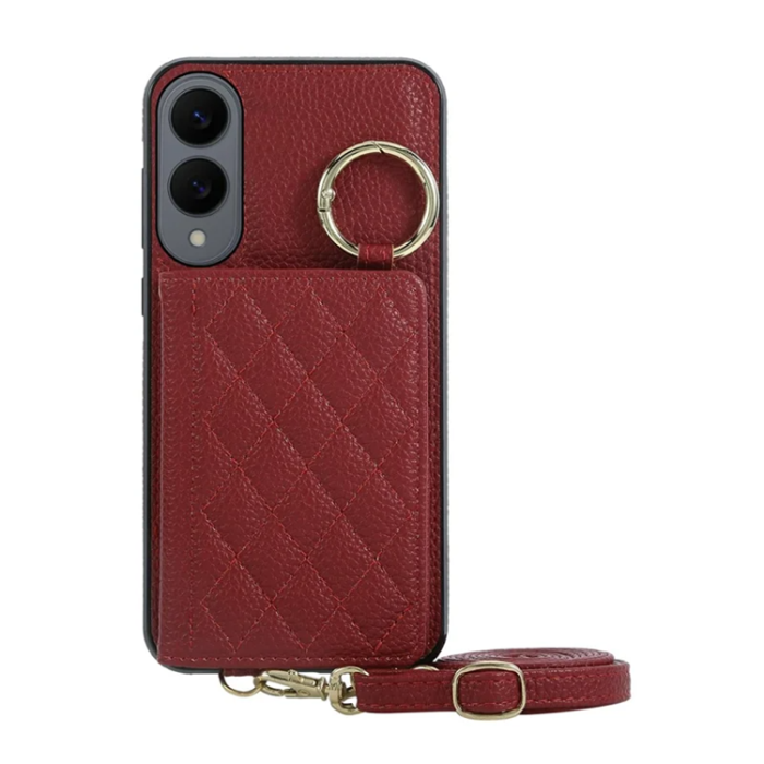 A-One Brand - Galaxy S25 Edge Mobilskal Korthållare Kickstand Rhombus - Röd