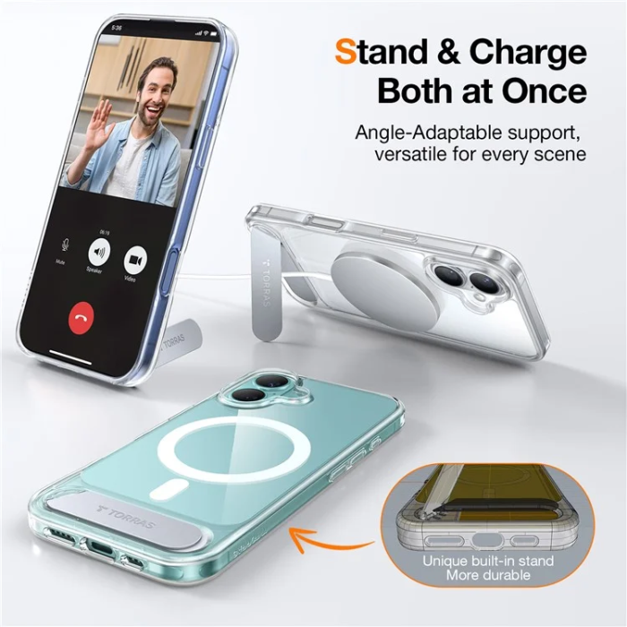 Torras - Torras iPhone 16 Mobilskal Magsafe Kickstand - Transparent