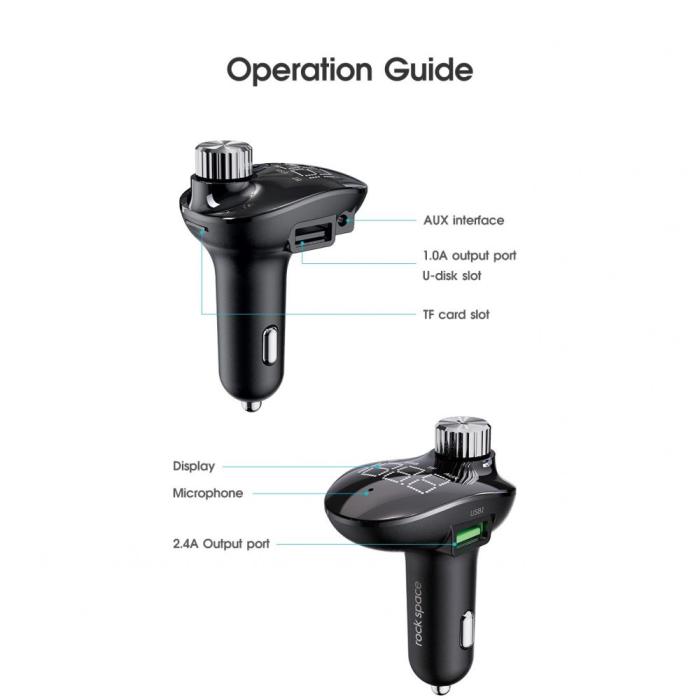 UTGATT5 - Rock B302 2-Port Usb Car Charger + Transmiter Fm - Svart