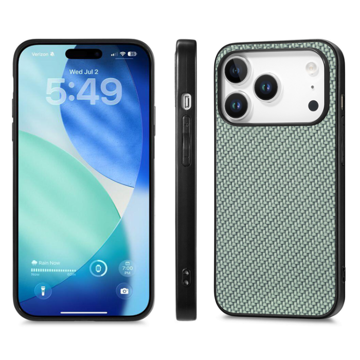 A-One Brand - iPhone 17 Pro Max Mobilskal Carbon Fiber PU Läder - Grön