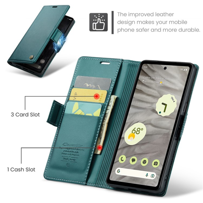 Caseme - Caseme Google Pixel 7A Plånboksfodral RFID Litchi - Grön