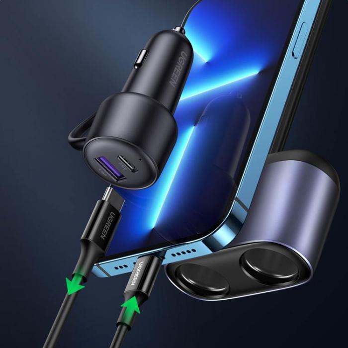 UTGATT1 - Baseus Billaddare USB Till Typ-C Med 2x Biluttag - Grå