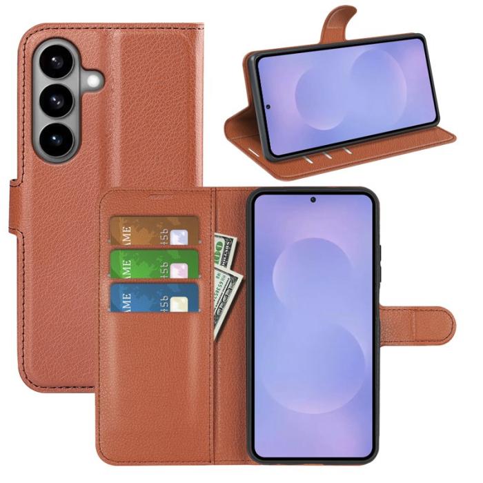 OEM - LITCHI Samsung Galaxy S26 Plånboksfodral Konstläder Stötskydd - Brun